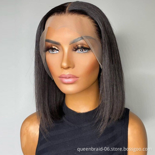 Glueless Human Hair Wigs Short Straight Bob Wigs 13x4 Lace Front Wigs for Black Women Pre Plucked with Baby Hair Natural Color